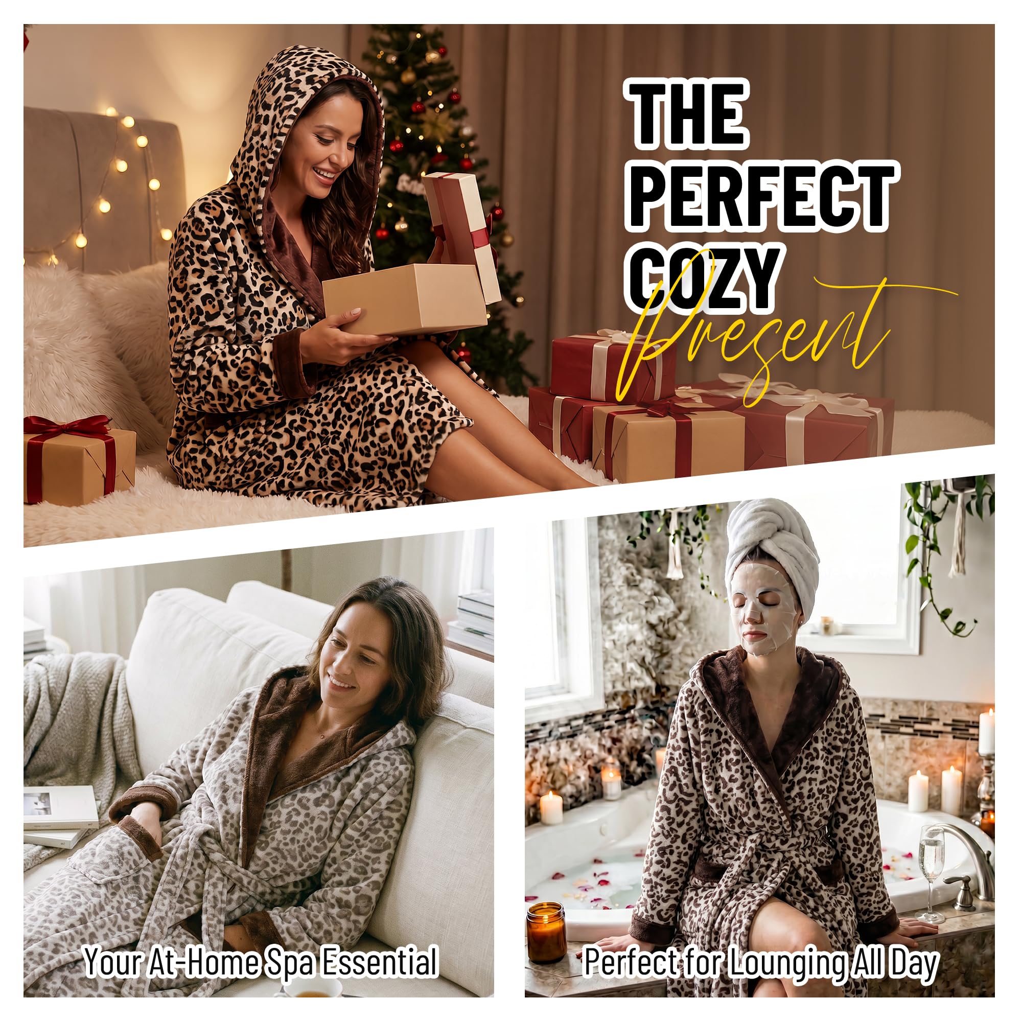 U2SKIIN Womens Hooded Fleece Robes, Soft Plush Long Bathrobe, Comfy Housecoat for Womens