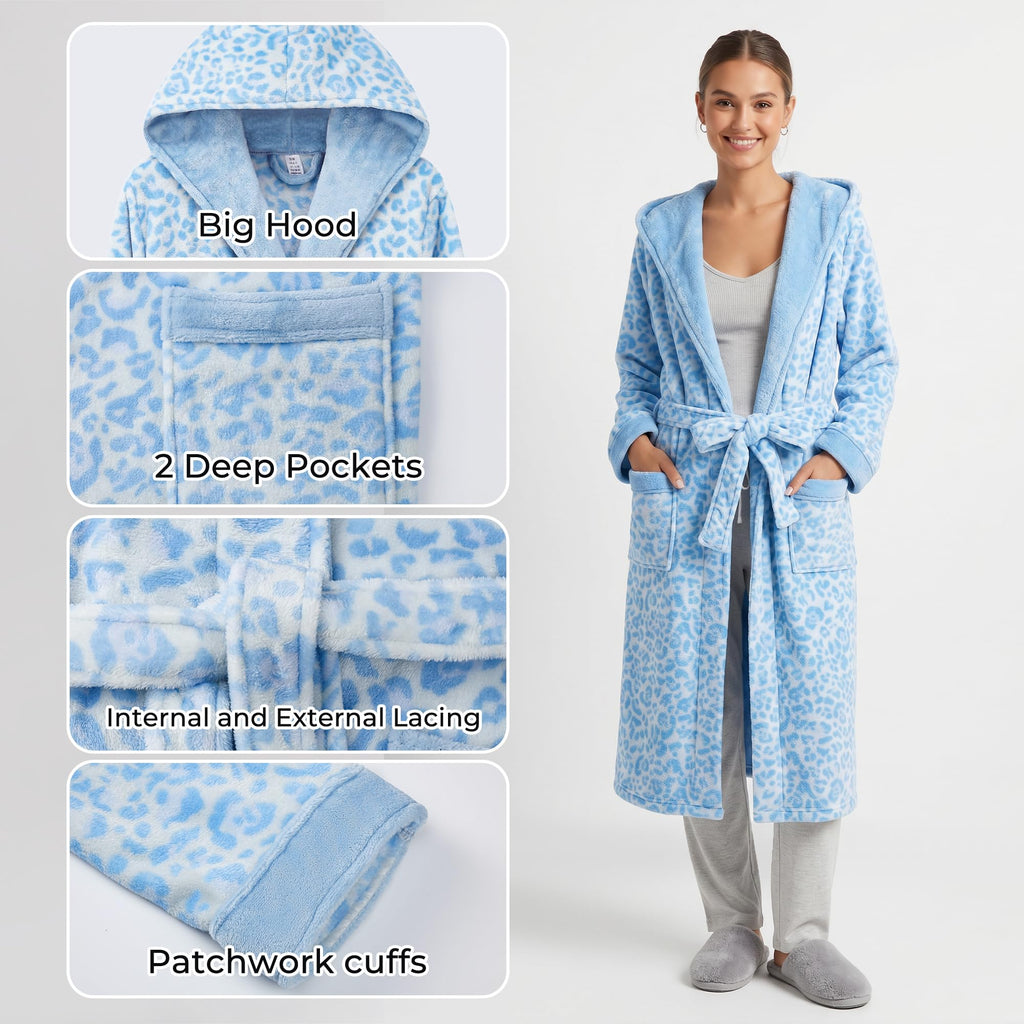 U2SKIIN Womens Hooded Fleece Robes, Soft Plush Long Bathrobe, Comfy Housecoat for Womens