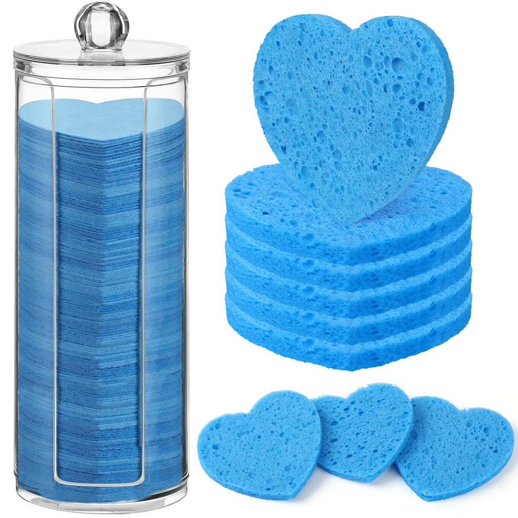 Sieral 120 Pcs Compressed Facial Sponges for Women with Container Disposable Face Sponge Pads for Mask Washing Face Cleansing Exfoliating Pore Esthetician Makeup Removal(Heart,Multicolor)