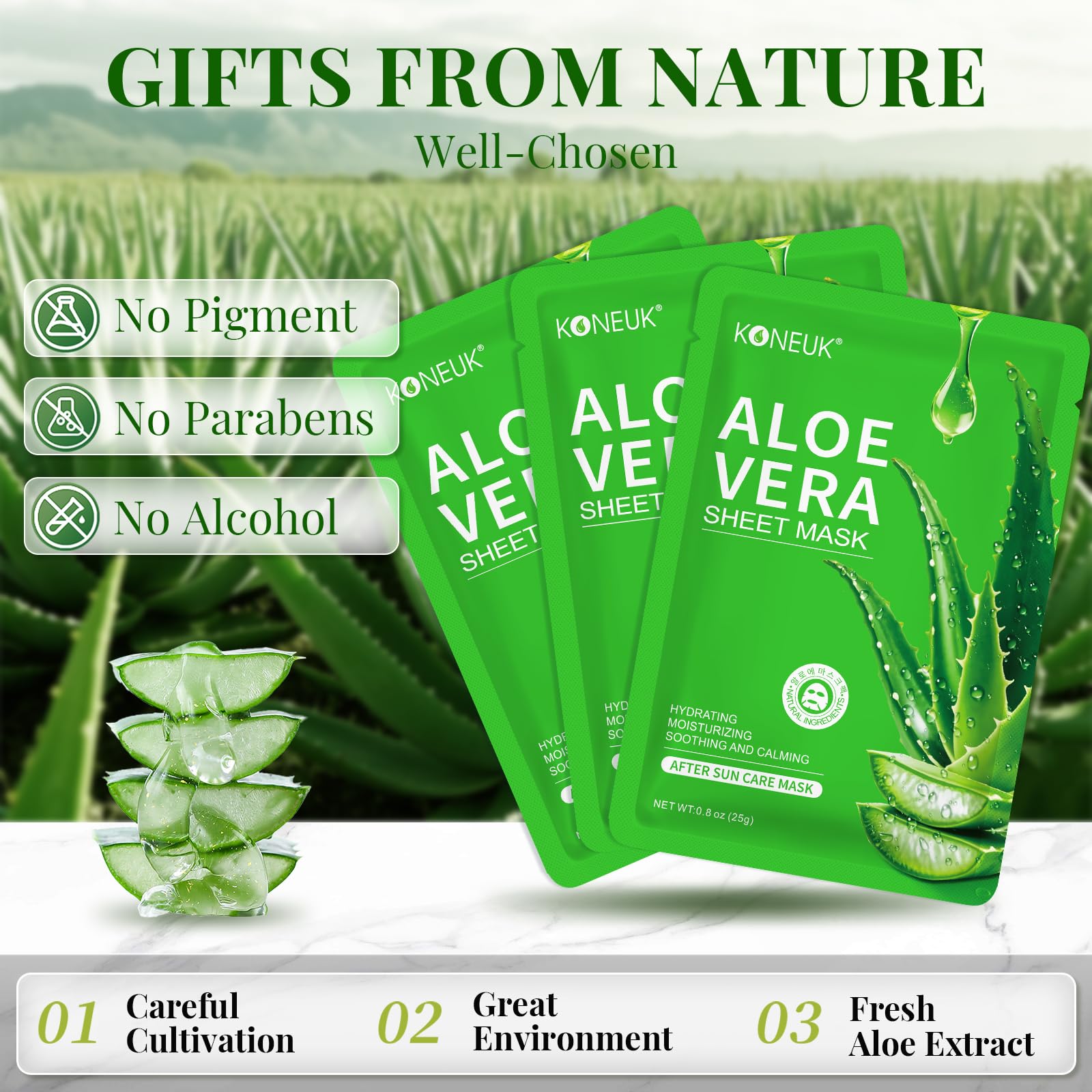 KONEUK 30 Pack Aloe Vera Hydrating Face Masks Skincare, Moisturizing & Soothing Sheet Face Mask for Skin Care, Bulk Aloe Face Masks for After Sun Skin Care, Spa Party Gifts for Women
