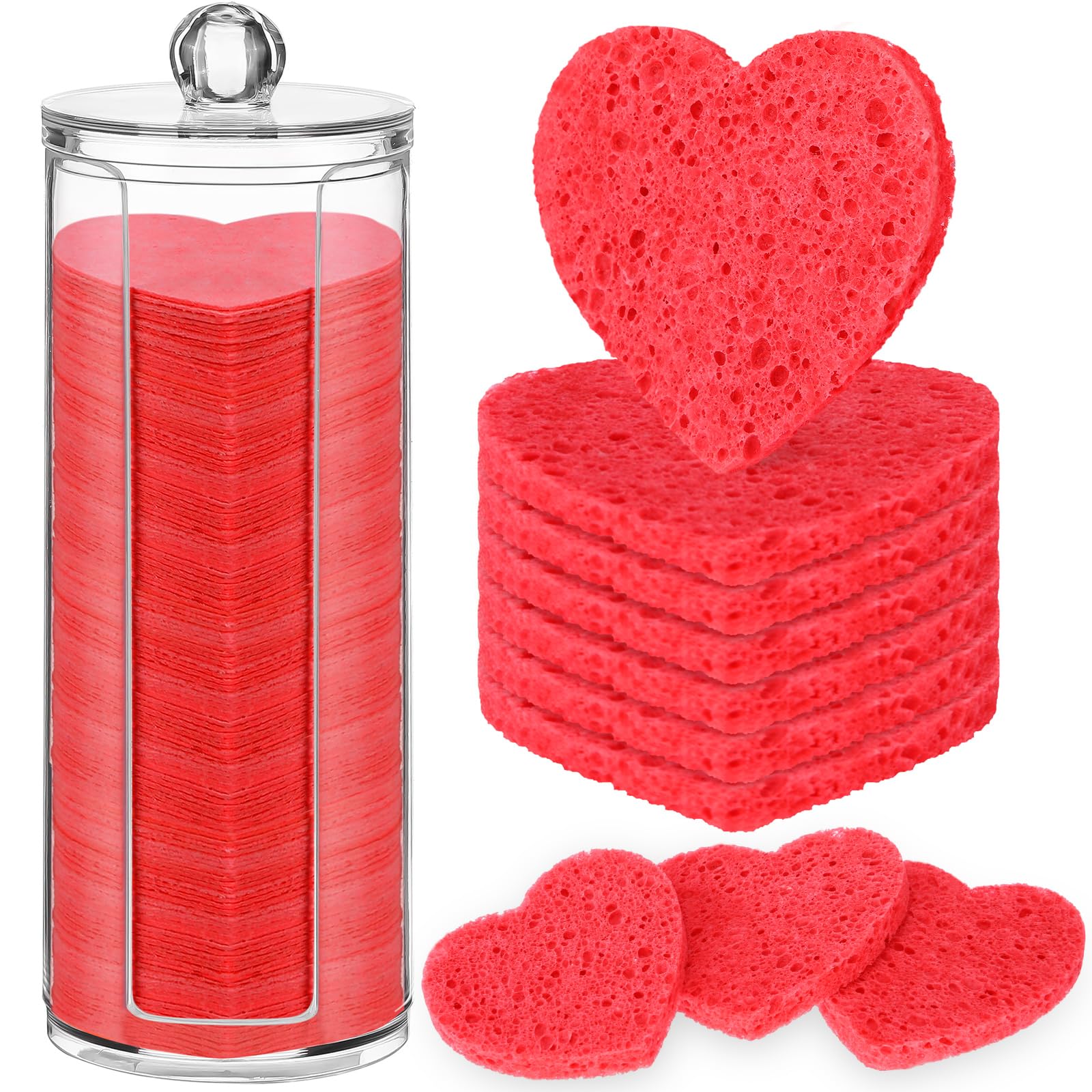 Sieral 120 Pcs Compressed Facial Sponges for Women with Container Disposable Face Sponge Pads for Mask Washing Face Cleansing Exfoliating Pore Esthetician Makeup Removal(Heart,Multicolor)