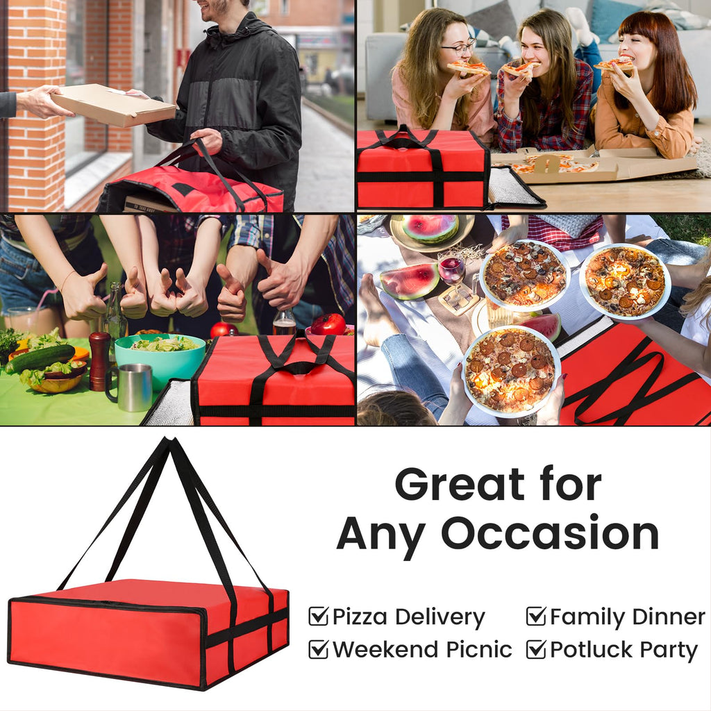 Bodaon Insulated Pizza Delivery Bag, 20" x 20" x 6" Pizza Warmer Bags for Carry Hot, Food Warmers for Parties, Pizza Thermal Insulation, Pizza Carrier for Catering, Red, 1-Pack