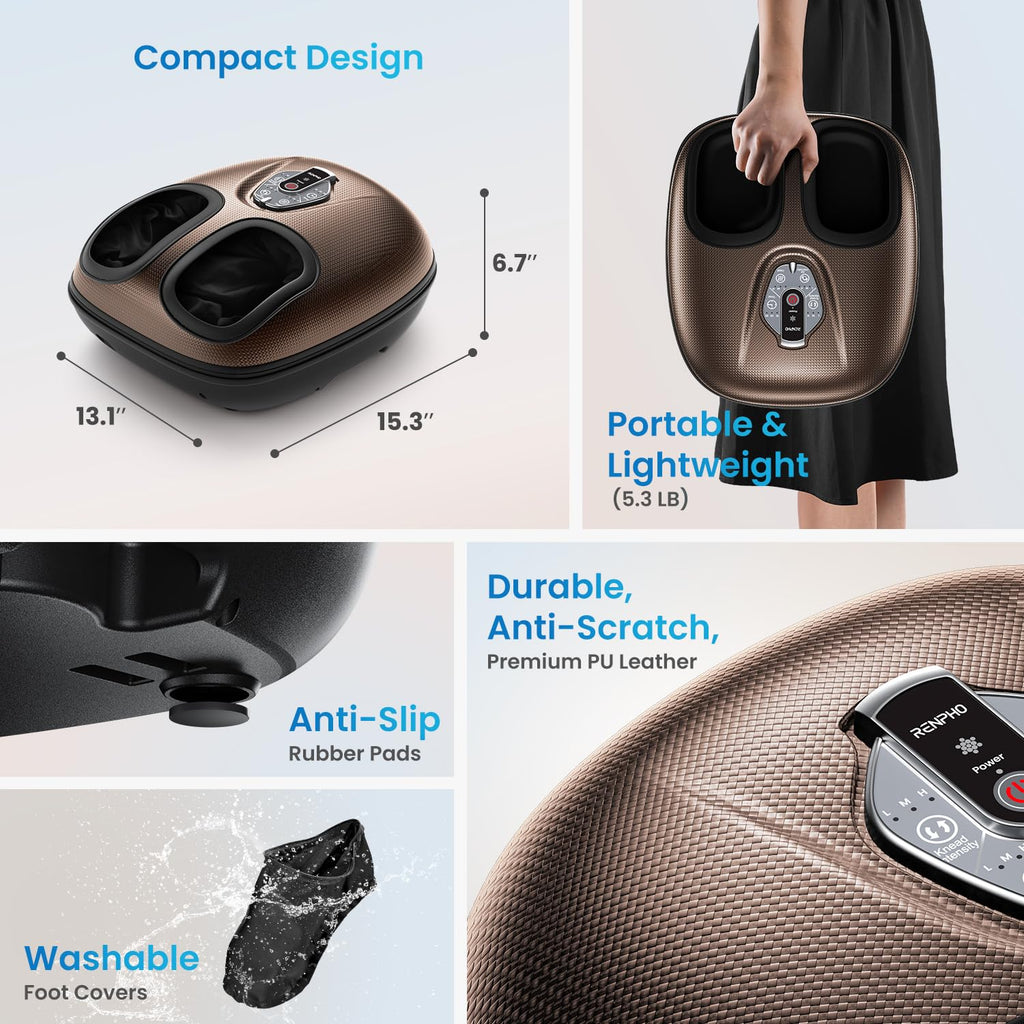 RENPHO Foot Massager Machine with Heat [2026 Upgraded], Birthday Gifts for Women Men Mom Dad, Shiatsu Foot Massager for Plantar Fasciitis, Cordless Control, Self Care Relaxation Gifts, Pink