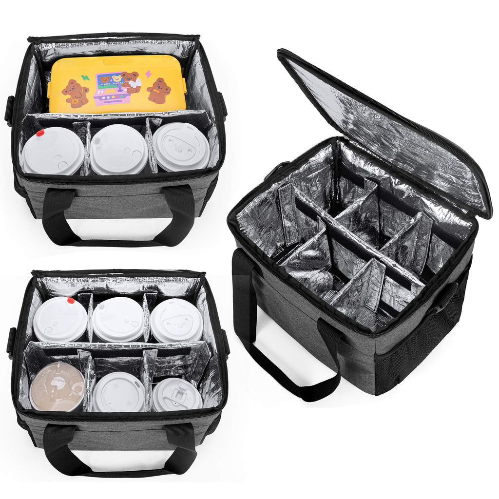 Trunab Reusable 6 Cups Drink Carrier for Delivery Insulated Drink Caddy with Handle and Shoulder Strap, Adjustable Dividers, Beverages Carrier Tote Bag, for Daily Life Takeout, Outdoors, Travel