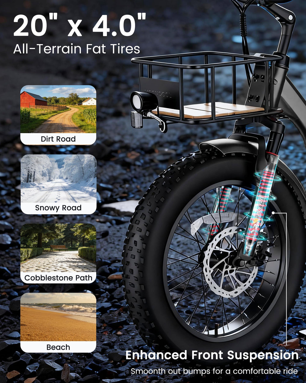 MOONCOOL Electric Tricycle for Adults, 20" x 4" Fat Tire Folding Electric Trike, 48V 500W 3 Wheel Electric Bike, 7 Speed E Trikes for Adults with Removable Battery, Aluminum Frame & Large Basket