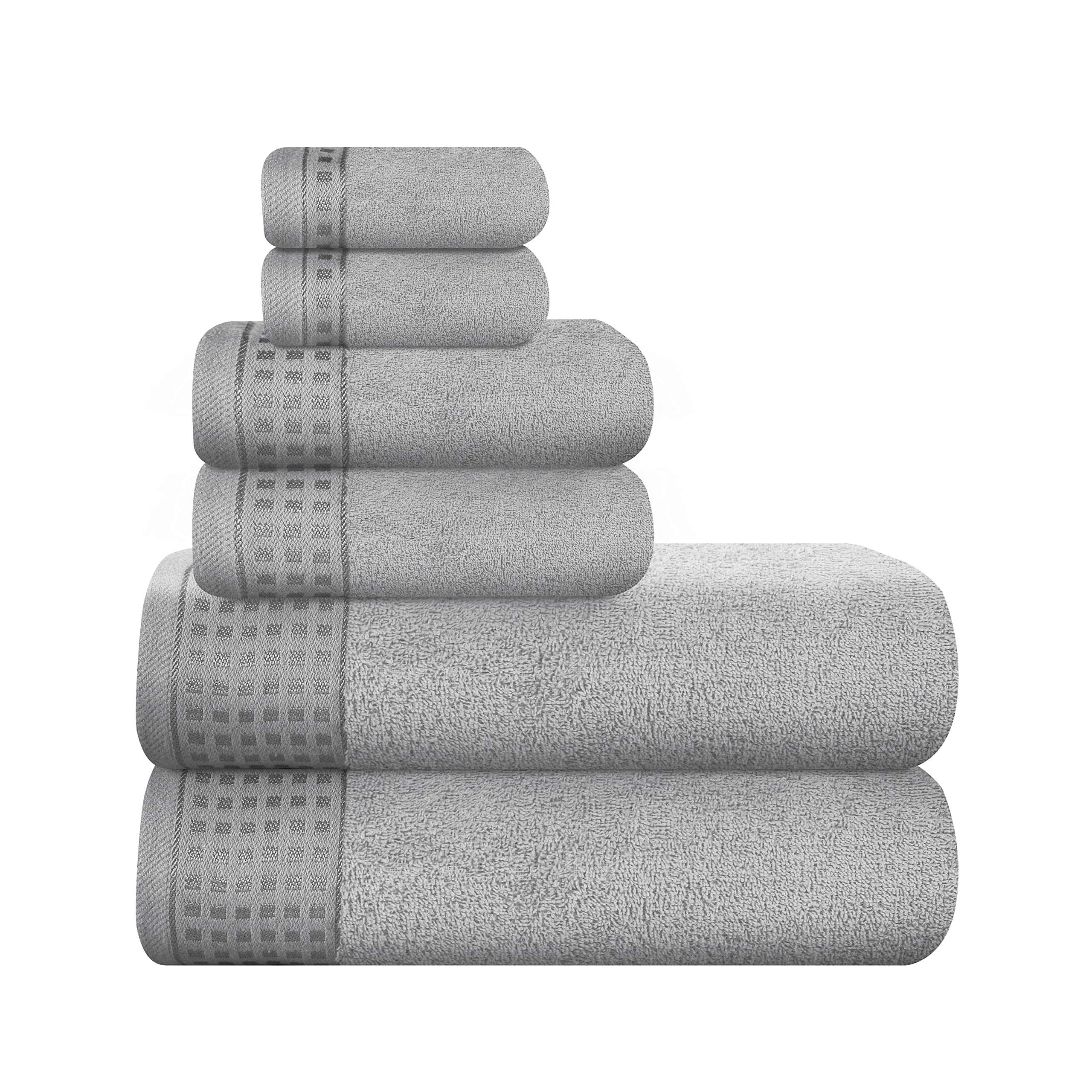 GLAMBURG 100% Cotton Ultra Soft 6 Pack Towel Set, Contains 2 Bath Towels 28x55 Inches, 2 Hand Towels 16x24 Inches & 2 Wash Coths 12x12 Inches, Compact Absorbent Lightweight & Quickdry - Pink