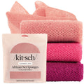 Kitsch African Net Sponge – Exfoliating Body Scrubber for Cleansing & Gentle Daily Exfoliation – Stretchable Bath Sponge for Hard-to-Reach Areas, Long-Lasting Shower Essential - Rosewood, 3 Pcs