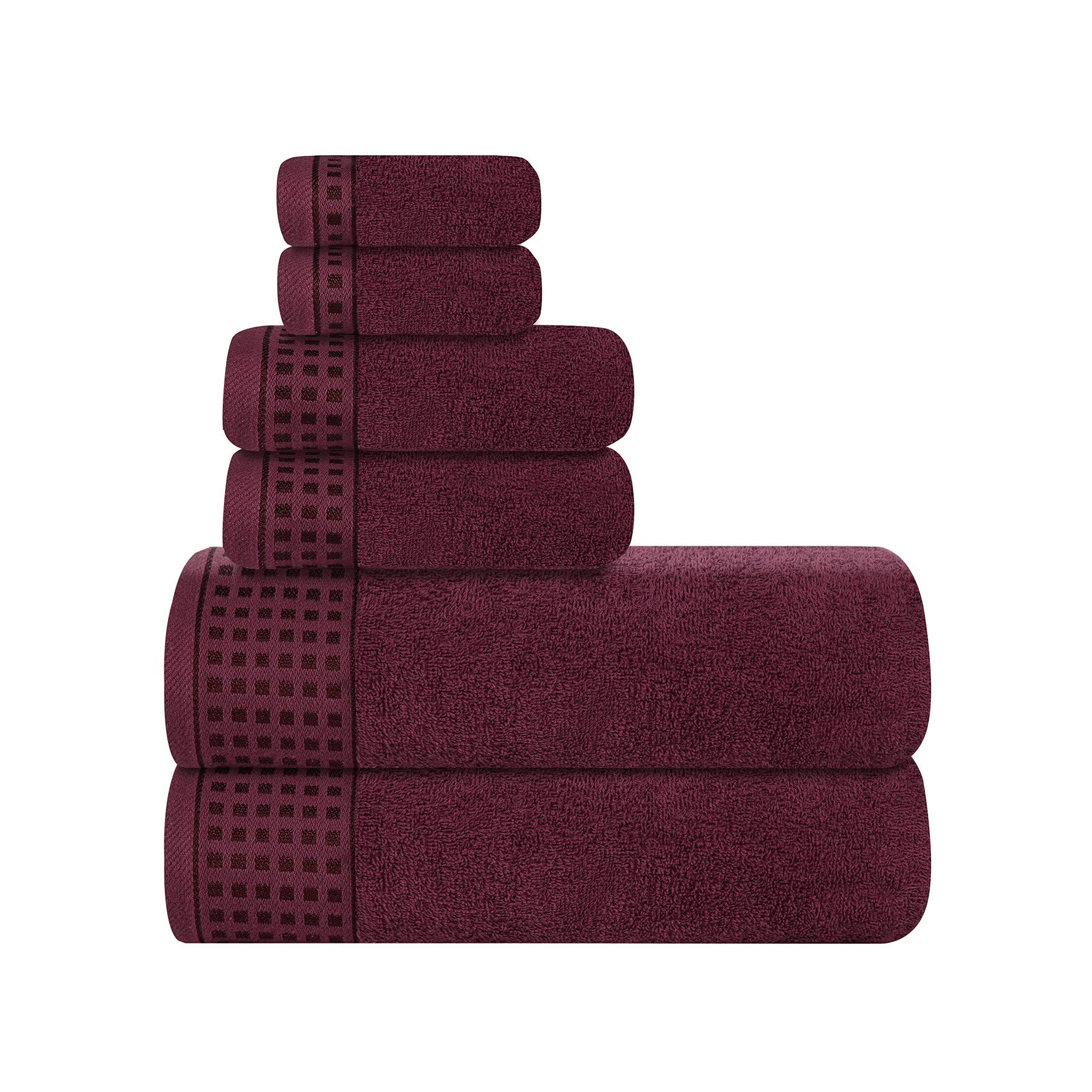 GLAMBURG 100% Cotton Ultra Soft 6 Pack Towel Set, Contains 2 Bath Towels 28x55 Inches, 2 Hand Towels 16x24 Inches & 2 Wash Coths 12x12 Inches, Compact Absorbent Lightweight & Quickdry - Pink