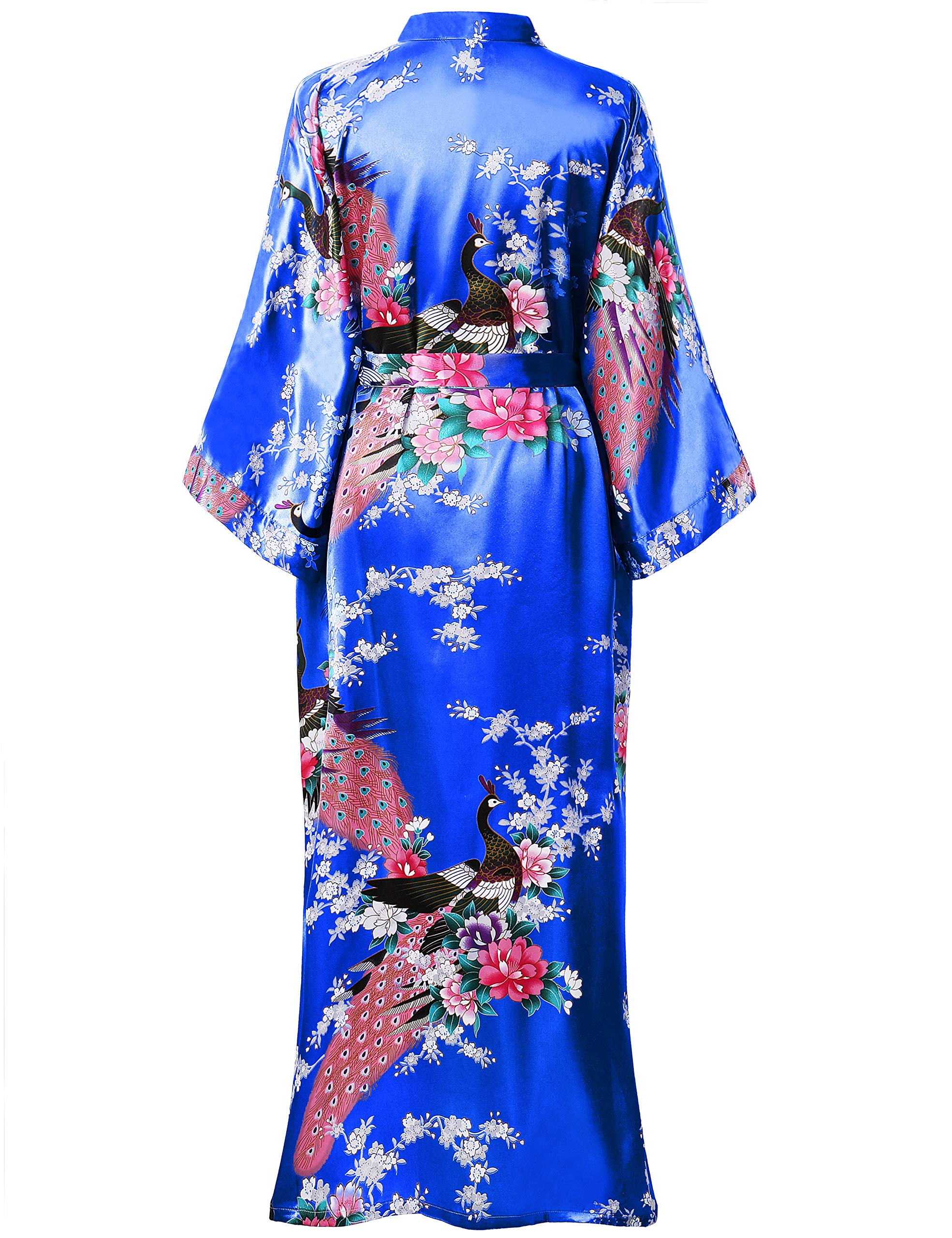 BABEYOND Women's Kimono Robe Long Satin Robes with Peacock and Blossoms Printed Kimono Nightgown