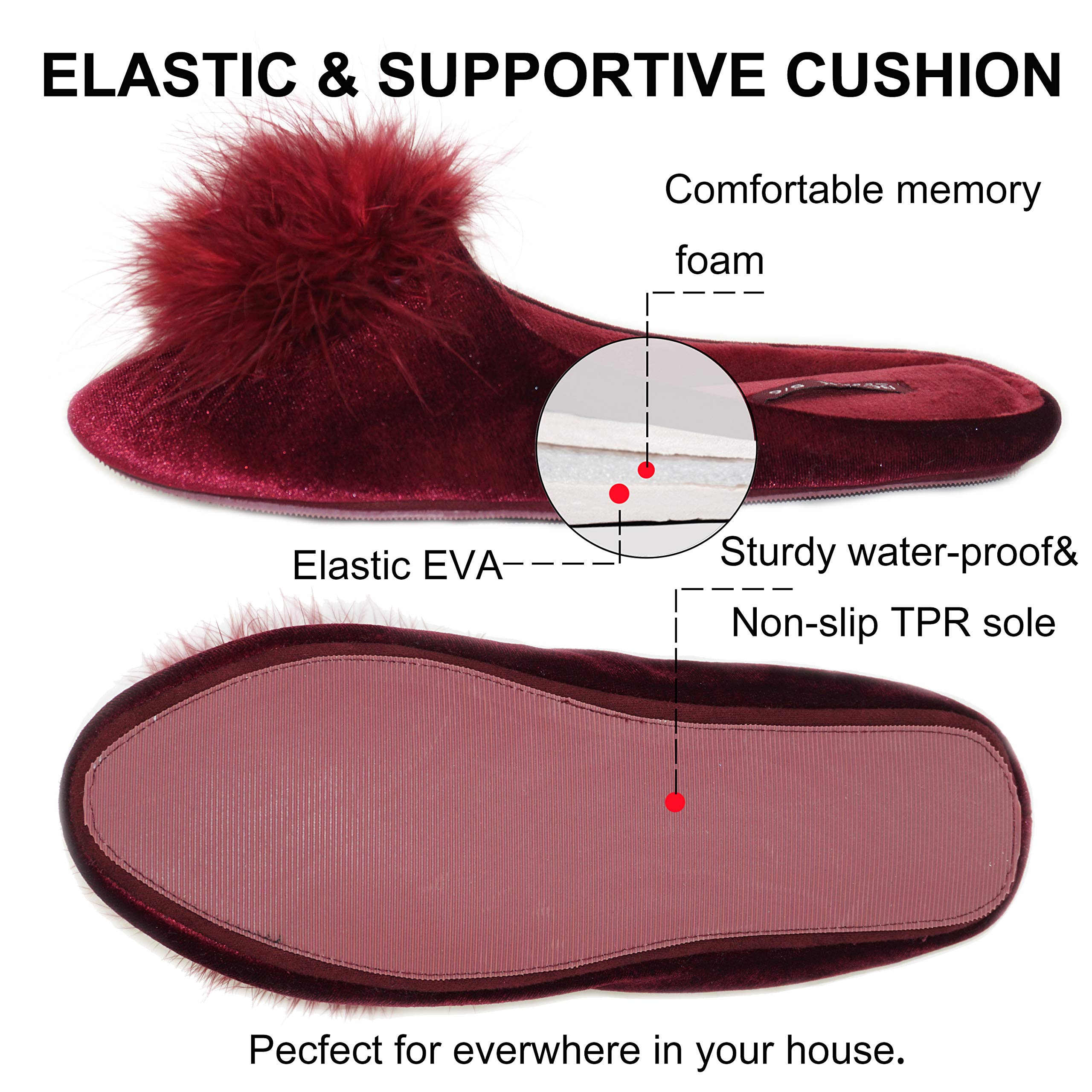BCTEX COLL Women's Cozy Velvet Memory Foam House Slipper, Ladies Fuzzy Bedroom Slipper Non-slip Sole
