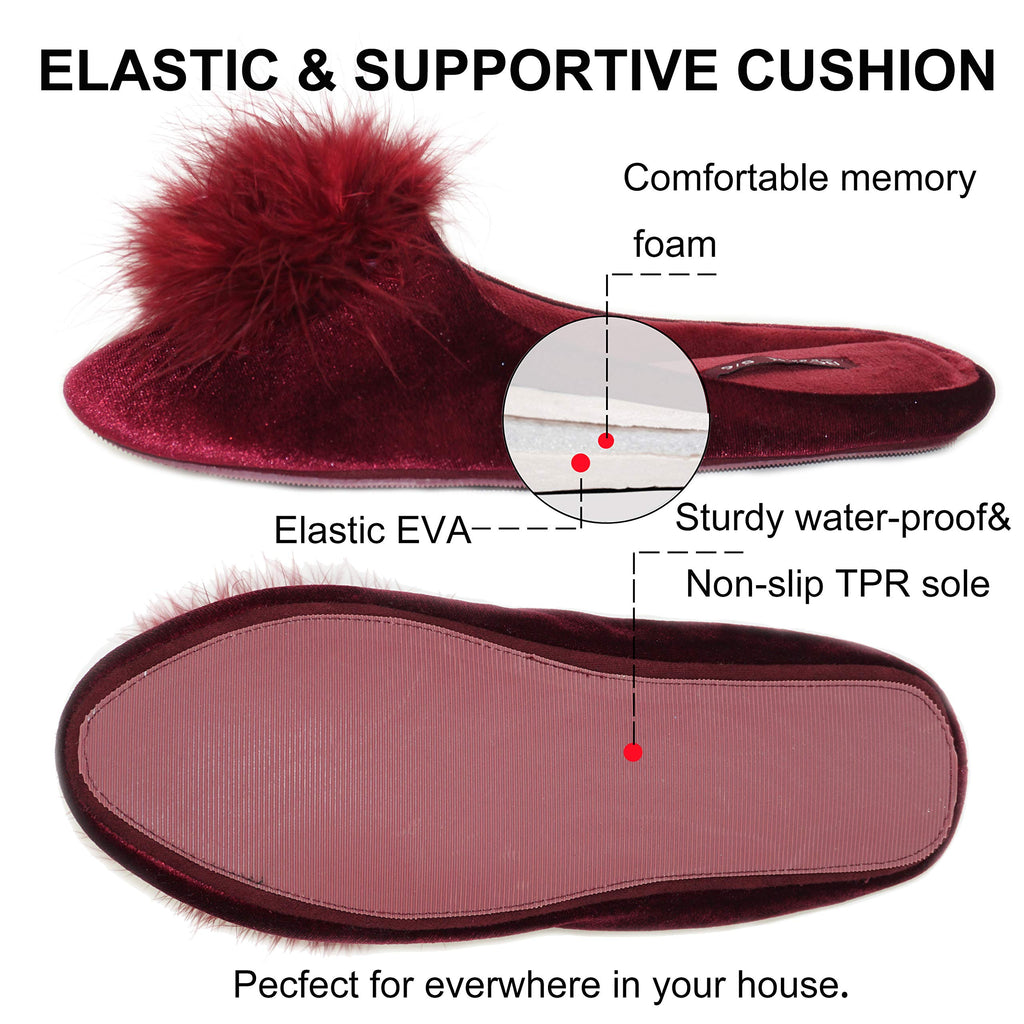BCTEX COLL Women's Cozy Velvet Memory Foam House Slipper, Ladies Fuzzy Bedroom Slipper Non-slip Sole