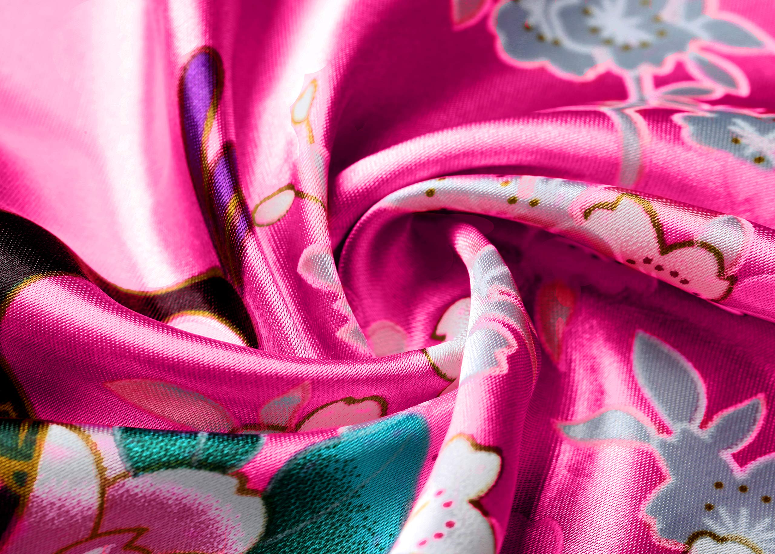 BABEYOND Women's Kimono Robe Long Satin Robes with Peacock and Blossoms Printed Kimono Nightgown