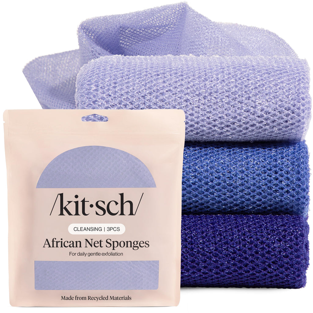 Kitsch African Net Sponge – Exfoliating Body Scrubber for Cleansing & Gentle Daily Exfoliation – Stretchable Bath Sponge for Hard-to-Reach Areas, Long-Lasting Shower Essential - Rosewood, 3 Pcs