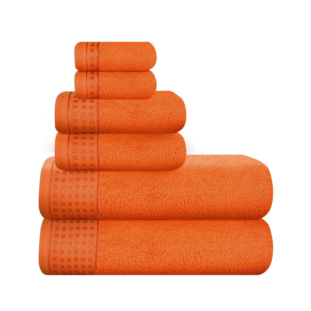 GLAMBURG 100% Cotton Ultra Soft 6 Pack Towel Set, Contains 2 Bath Towels 28x55 Inches, 2 Hand Towels 16x24 Inches & 2 Wash Coths 12x12 Inches, Compact Absorbent Lightweight & Quickdry - Pink