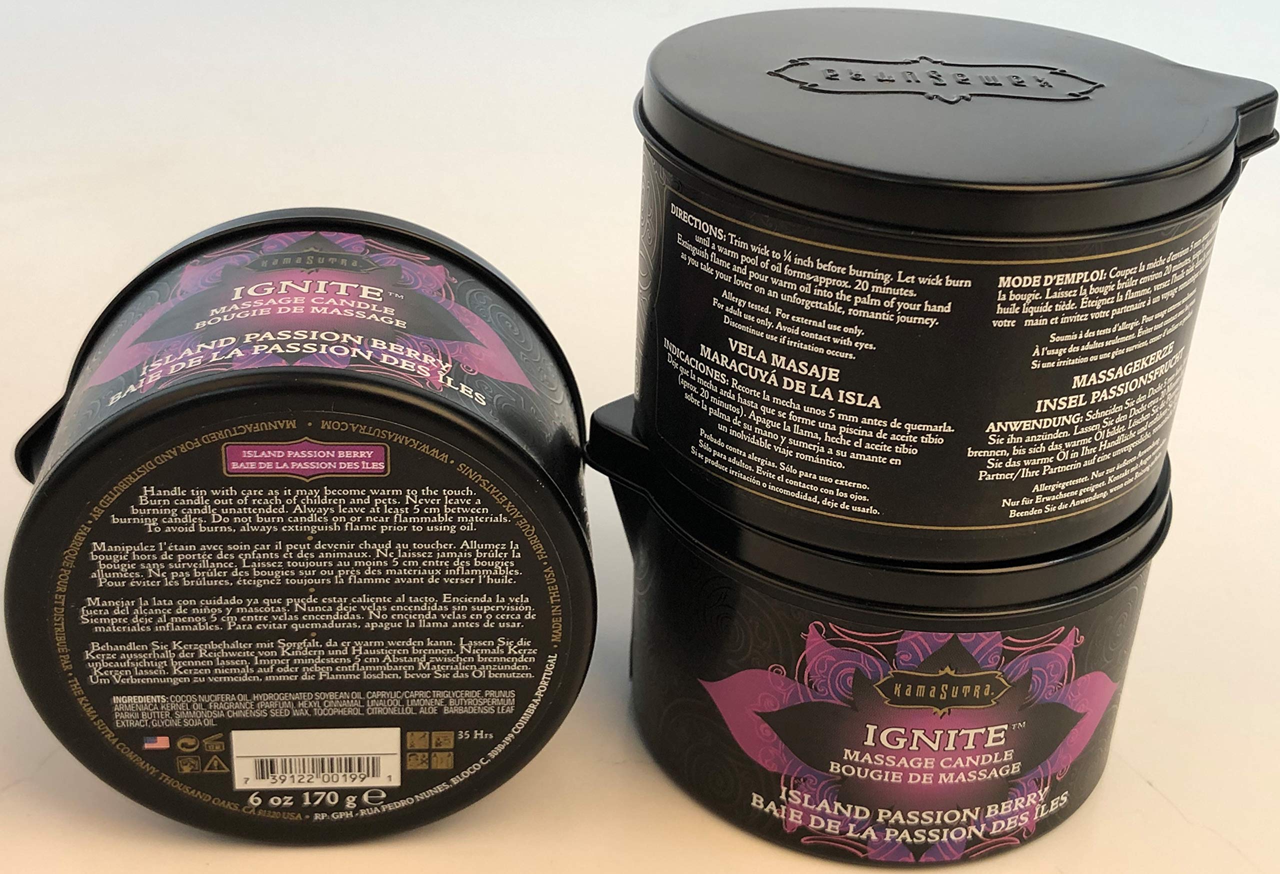 KAMA SUTRA Ignite Massage Candle - Coconut Oil and Soy Based - Island Passion Berry, 6 oz Candle Melts into a Warm Massage Oil, Couples Massage, Pour Spout Massage Candle