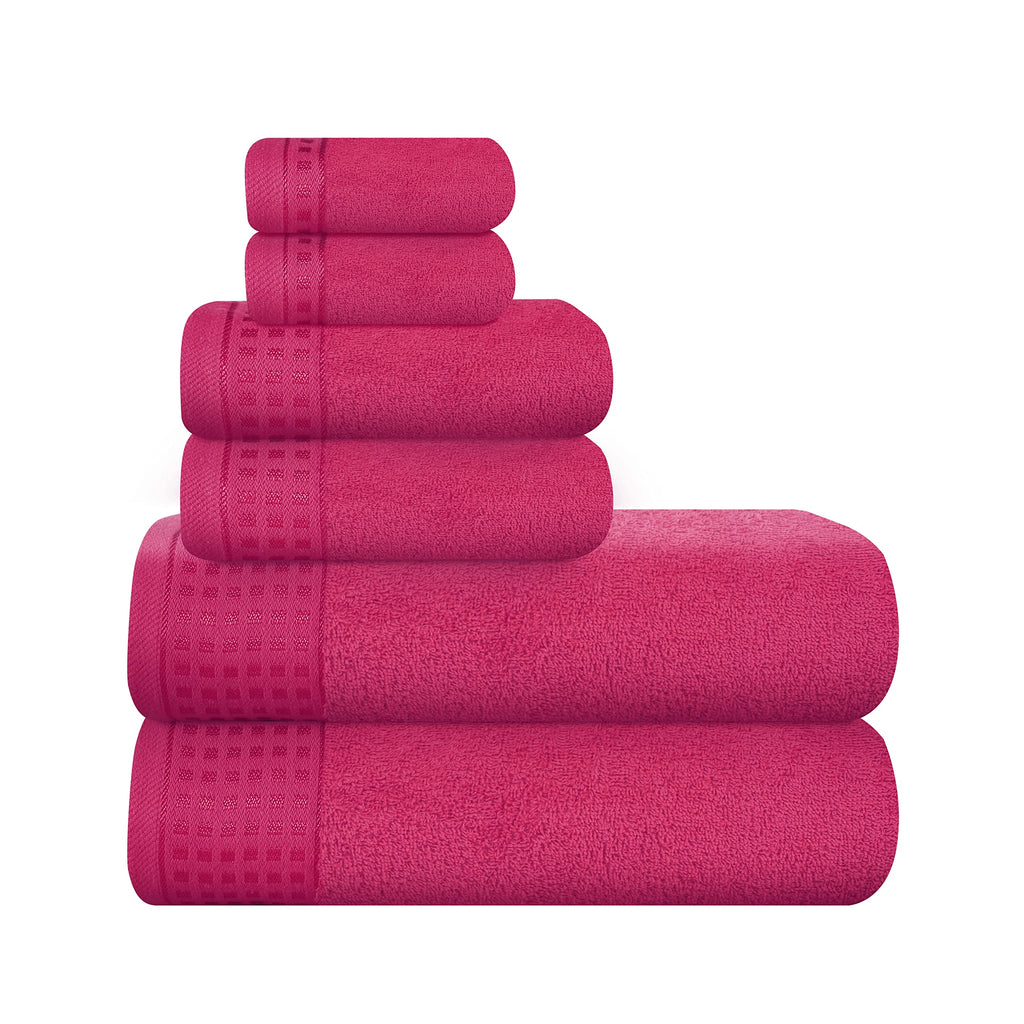 GLAMBURG 100% Cotton Ultra Soft 6 Pack Towel Set, Contains 2 Bath Towels 28x55 Inches, 2 Hand Towels 16x24 Inches & 2 Wash Coths 12x12 Inches, Compact Absorbent Lightweight & Quickdry - Pink
