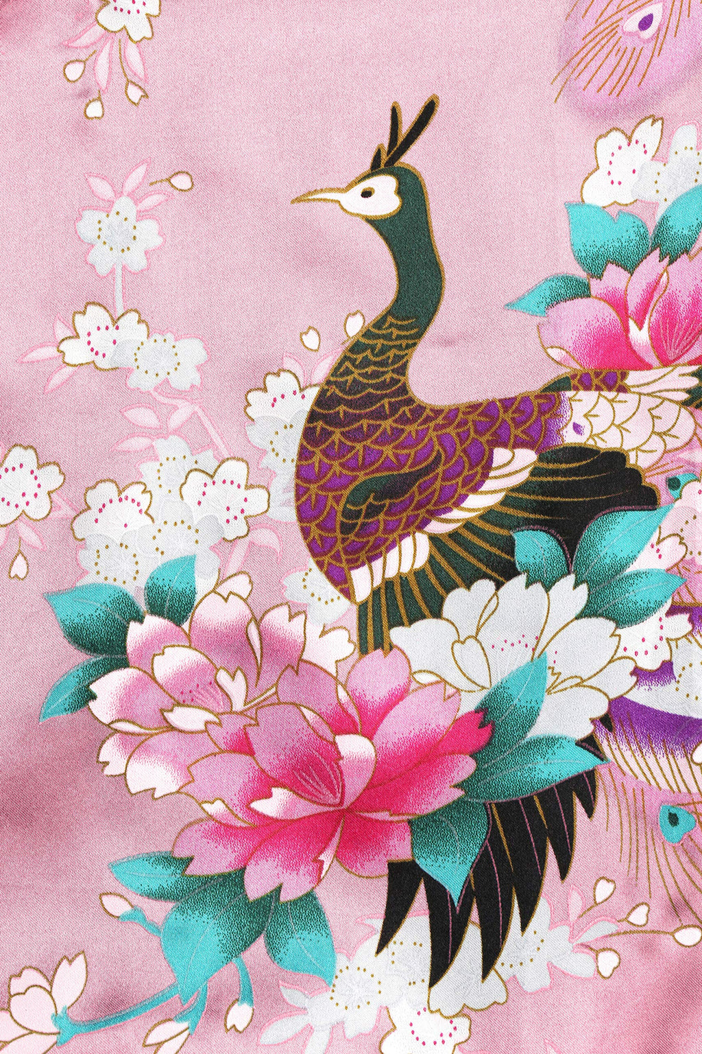 BABEYOND Women's Kimono Robe Long Satin Robes with Peacock and Blossoms Printed Kimono Nightgown