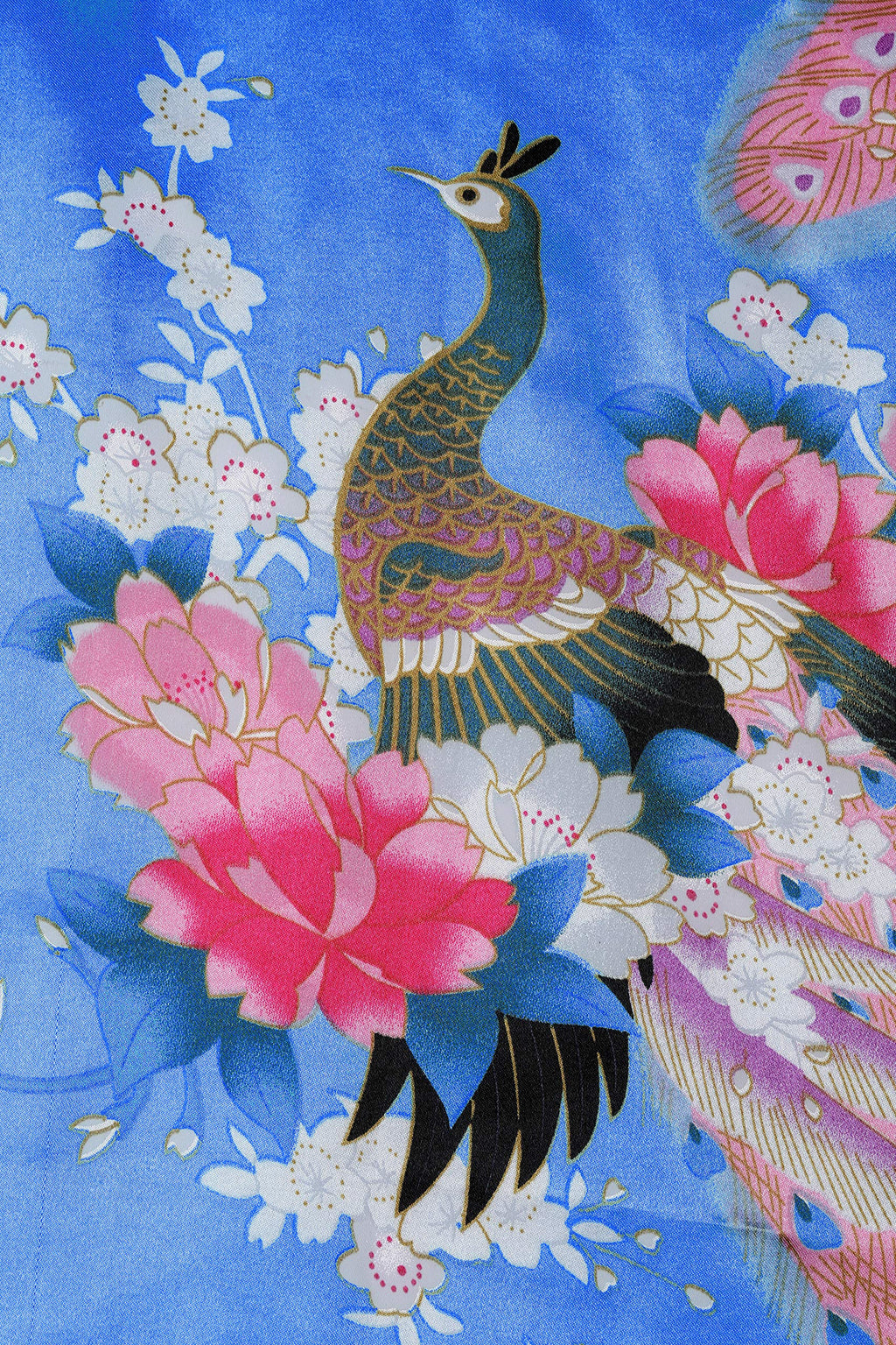 BABEYOND Women's Kimono Robe Long Satin Robes with Peacock and Blossoms Printed Kimono Nightgown
